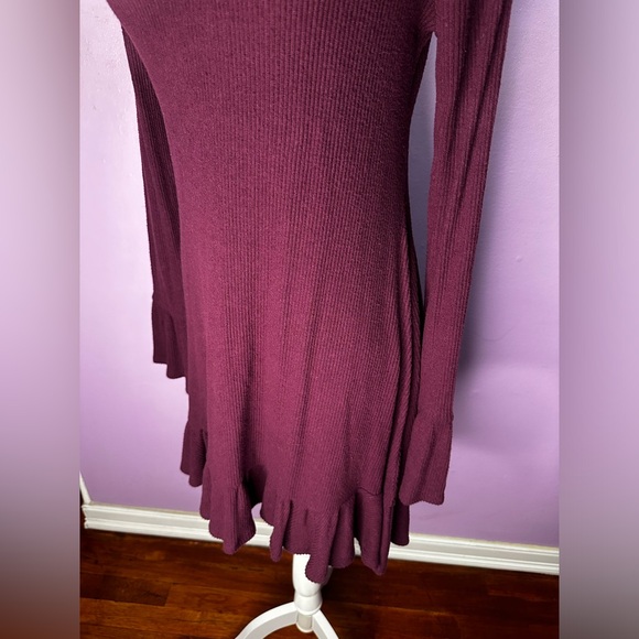 Express Burgandy Ribbed Ruffle Long Sleeve High Neck Dress, Size S - Picture 2 of 9
